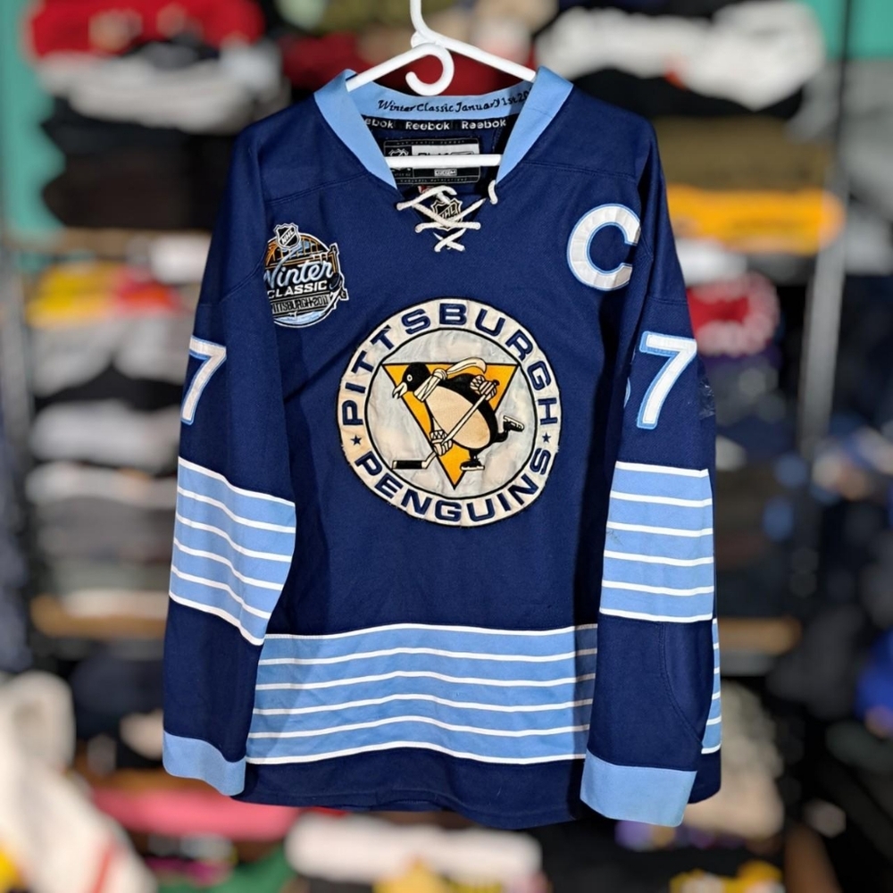 Reebok Sidney Crosby Pittsburgh Penguins 2011 NHL Winter Classic Jersey Blue 52